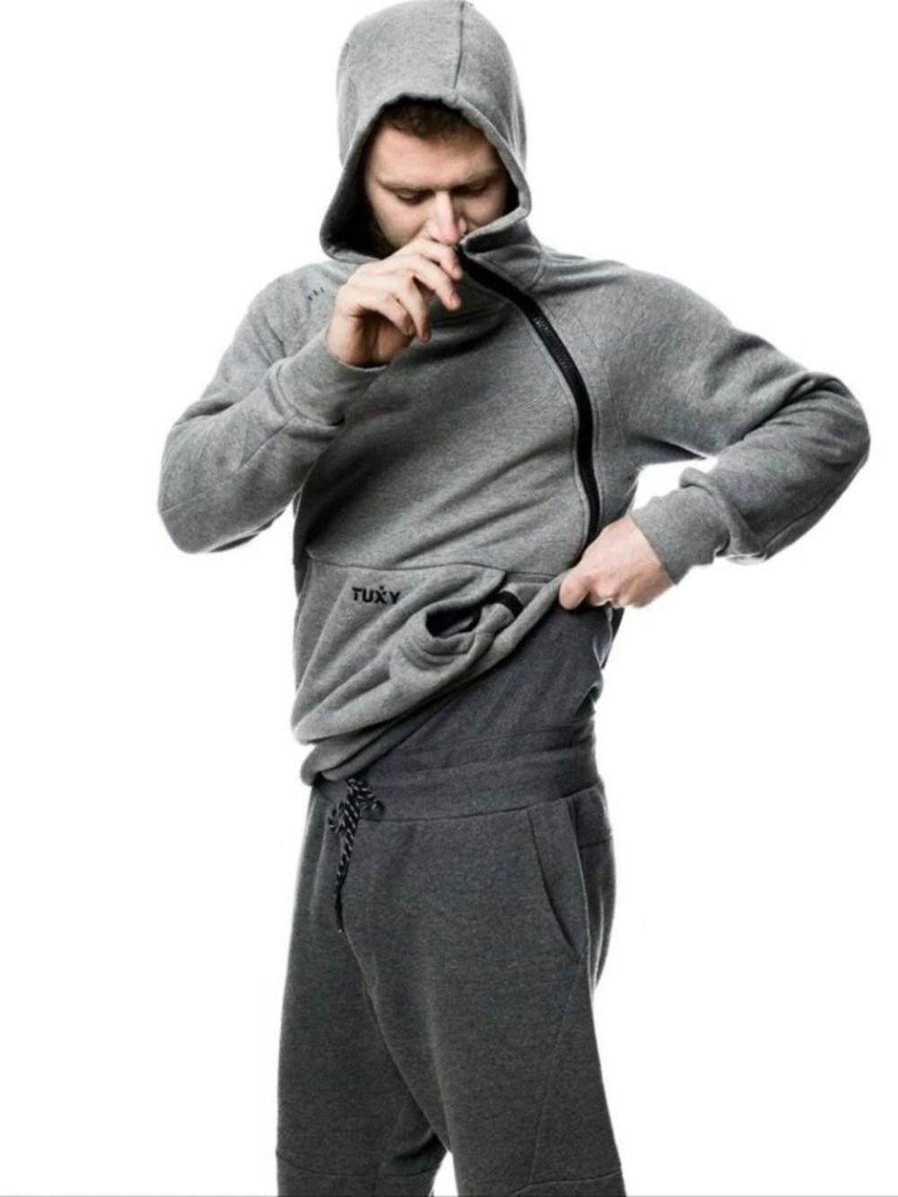 The Tuxy Suit One Piece Loungewear Hoodie Pants Men's M Gray Jumpsuit Athleisure